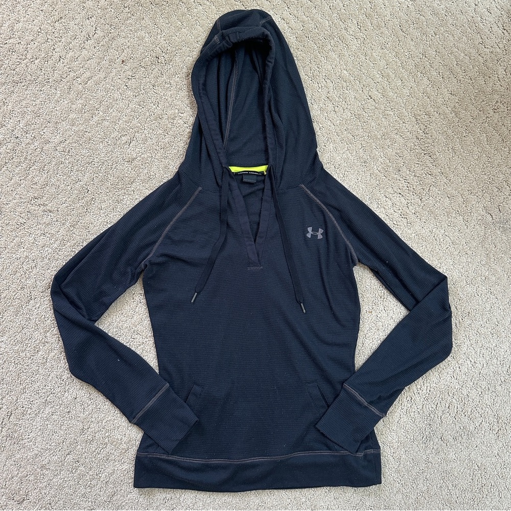 Women’s Under Armour Catalyst Black Waffle Knit Semi-Fitted Hoodie Sz XS